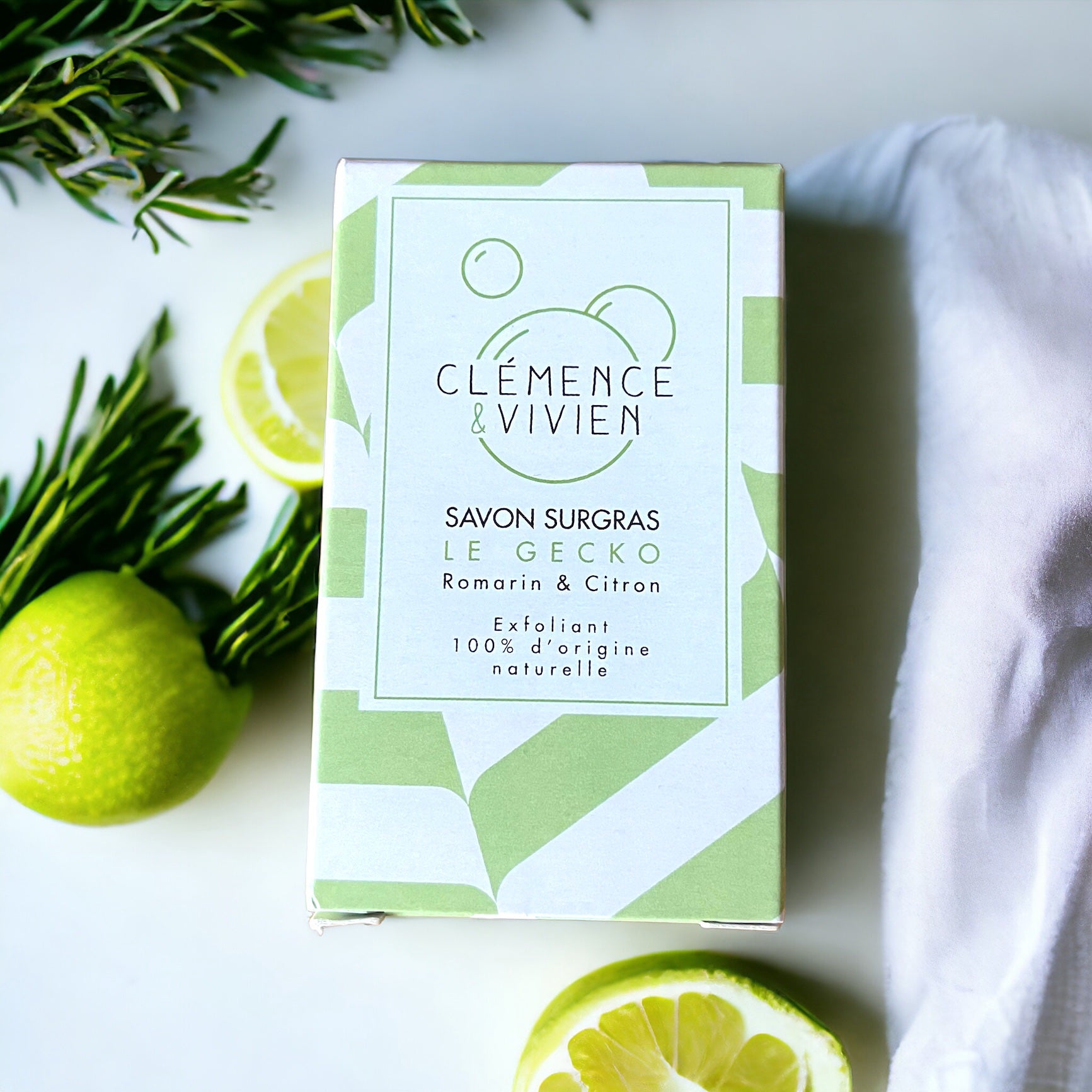 Savon solide Exfoliant "Le Gecko" Romarin-Citron - Clémence et Vivien